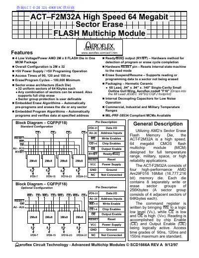 Aeroflex ACT-F2M32A Flash Multichip Module Datasheet - cover page