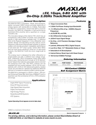 Maxim MAX104 1Gsps 8‑Bit ADC Datasheet - cover page