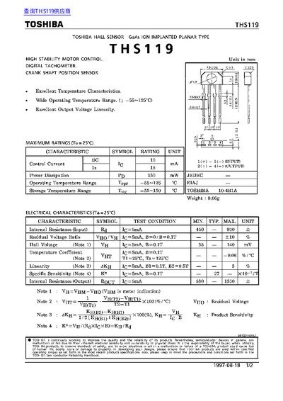 Toshiba THS119 Hall Sensor Datasheet - cover page