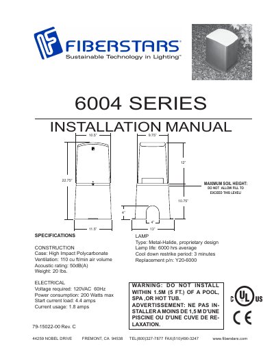 FiberStars 6004 Series Fiber Optic Illuminator Installation Manual - cover page