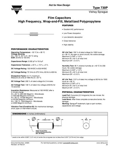 Vishay 730P Film Capacitor Datasheet - cover page