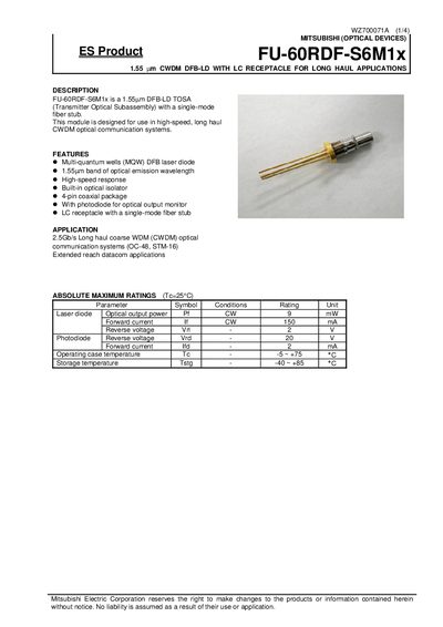 Mitsubishi Electric FU-60RDF-S6M1x Datasheet - cover page