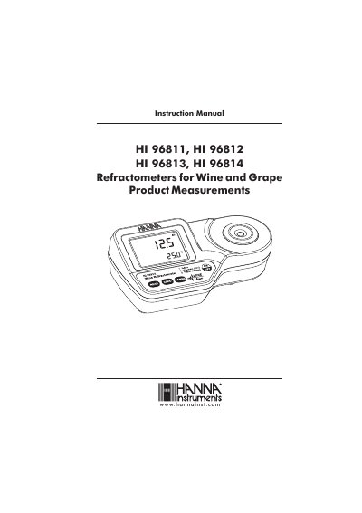 Hanna Instruments HI 96811/96812/96813/96814 Refractometers Instruction Manual - cover page