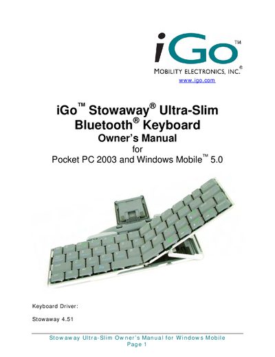 iGo Stowaway Ultra-Slim Bluetooth Keyboard User Manual - cover page