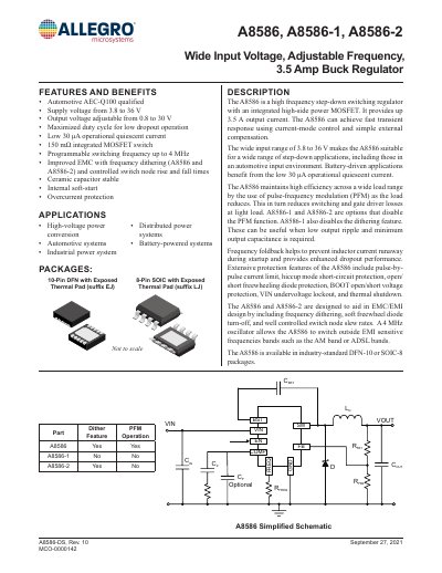 Allegro A8586 High Frequency Step-Down Switching Regulator Datasheet