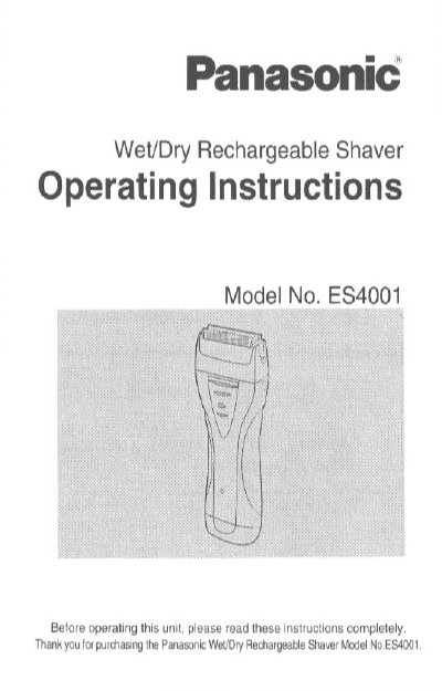 Panasonic ES4001 Wet/Dry Rechargeable Shaver Operating Instructions - cover page