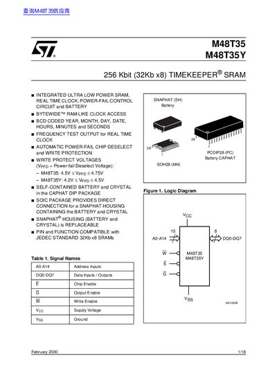 ST M48T35 M48T35Y 256 Kbit (32Kb x8) TIMEKEEPER SRAM handbook - cover page