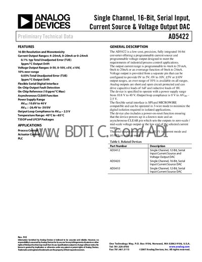 Analog Devices AD5422 Datasheet - cover page