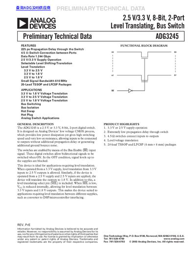 ANALOG DEVICES 2.5 V/3.3 V 10-Bit 2-Port Level Translating Bus Switch ADG3245 handbook - cover page