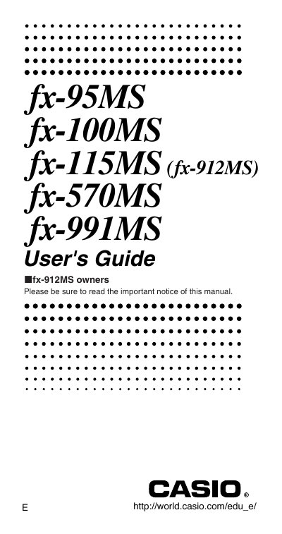 Casio fx-95MS / fx-100MS / fx-115MS / fx-570MS / fx-991MS User Manual - cover page