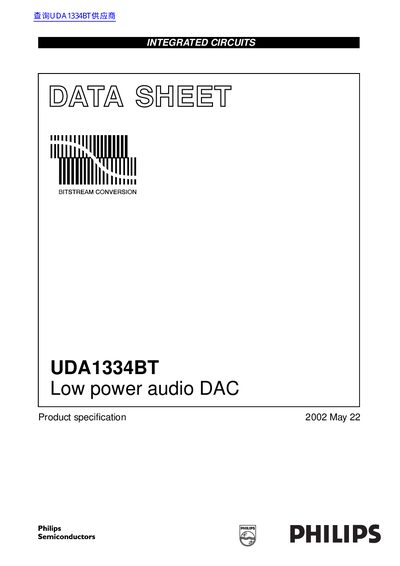 Philips UDA1334BT Low Power Audio DAC Datasheet - cover page