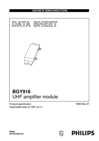 Philips BGY916 UHF Amplifier Module Datasheet - cover page