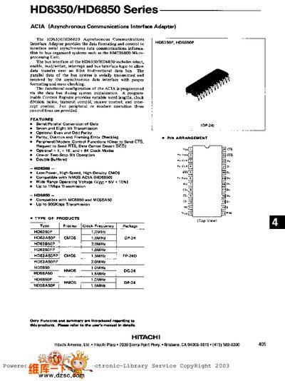 Hitachi HD6350/HD6850 Series ACIA Datasheet - cover page