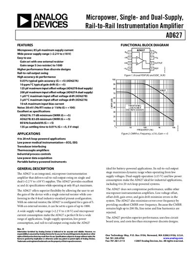 Analog Devices AD627 Datasheet - cover page