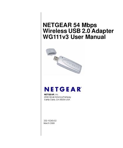 NETGEAR WG111v3 Wireless USB 2.0 Adapter User Manual - cover page