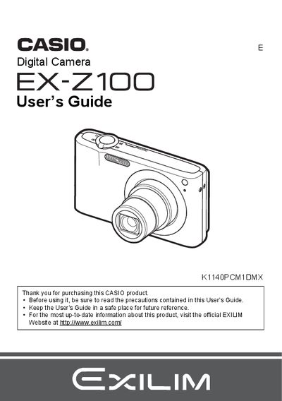 Casio EX-Z100 Digital Camera User's Guide - cover page