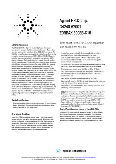 Agilent G4240-62001 HPLC-Chip ZORBAX 300SB-C18 Datasheet - cover page