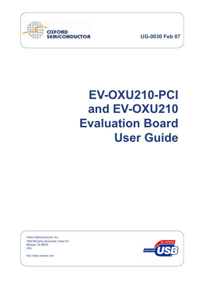 Oxford Semiconductor EV-OXU210-PCI Evaluation Board User Manual - cover page