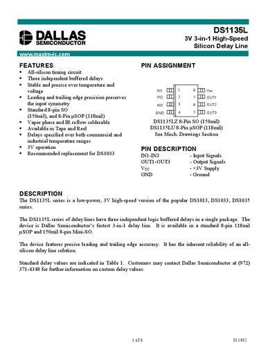 Dallas DS1135L High-Speed Silicon Delay Line Datasheet - cover page
