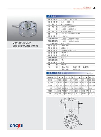 Yuyao Pacific CZL-YB-2CG Resistance Strain Weight Sensor Manual - cover page