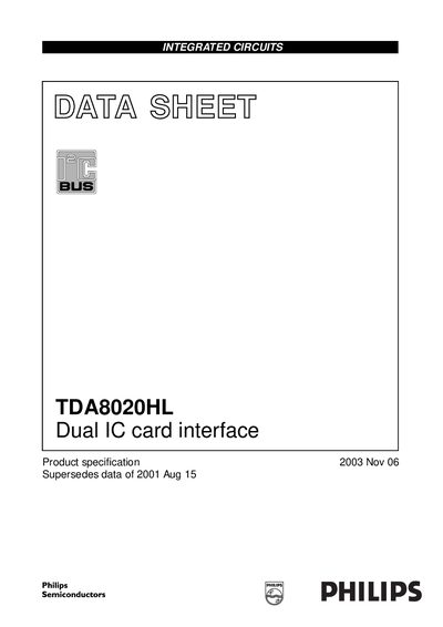 Philips TDA8020HL Dual IC Card Interface Datasheet - cover page