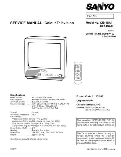 SANYO CE14SA4 CE14SA4R SERVICE MANUAL - cover page