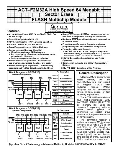 Aeroflex ACT-F2M32A 64 Megabit Sector Erase Flash Multichip Module Datasheet - cover page