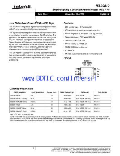Intersil ISL90810 Datasheet - cover page