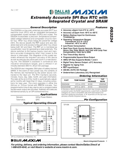 Maxim DS3234 Datasheet - cover page
