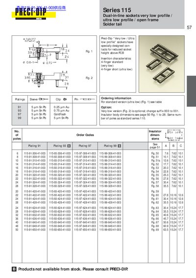 Preci-Dip Series 115 Dual-in-line Sockets Datasheet - cover page