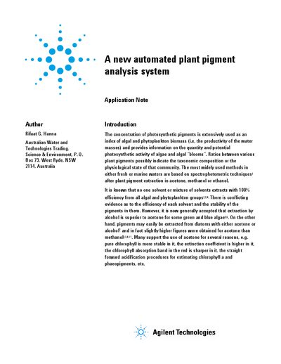 Agilent Cary 1 Spectrophotometer Plant Pigment Analysis Application Note - cover page