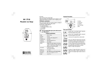 Hanna Instruments HI 713 Phosphate Low Range Instruction Manual - cover page