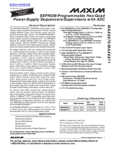 Maxim MAX6870/MAX6871 Datasheet - cover page