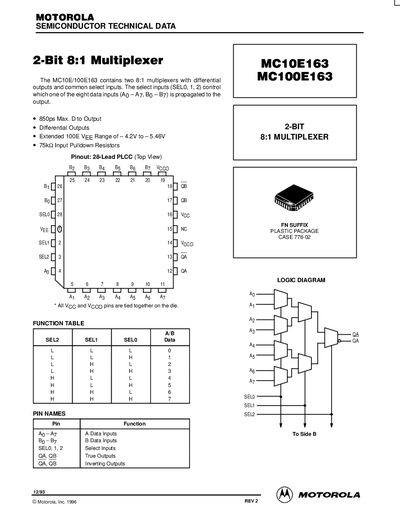 Motorola MC10E163/MC100E163 Datasheet - cover page