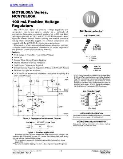 ON Semiconductor MC78L00A/NCV78L00A 100 mA Positive Voltage Regulators Datasheet - cover page