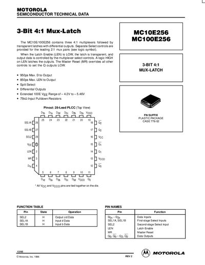 Motorola MC10E256/MC100E256 Datasheet - cover page
