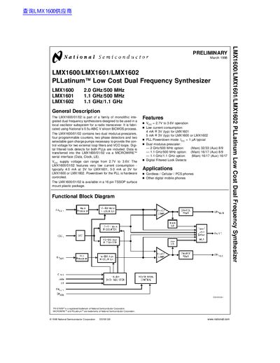 National LMX1600/LMX1601/LMX1602 handbook - cover page