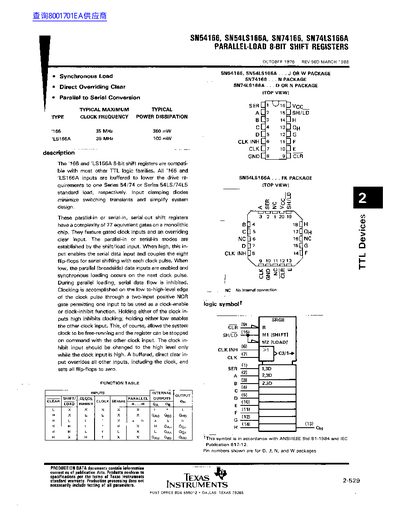 TEXAS INSTRUMENTS SN54166 SN54LS166A SN74166 SN74LS166A handbook - cover page