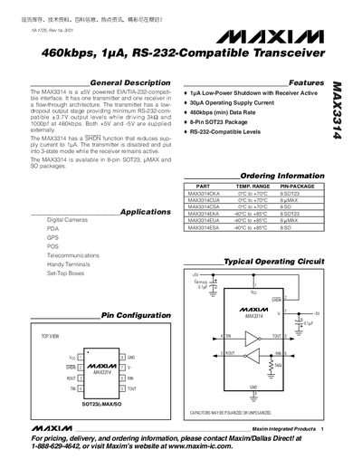 Maxim MAX3314 RS-232-Compatible Transceiver Datasheet - cover page