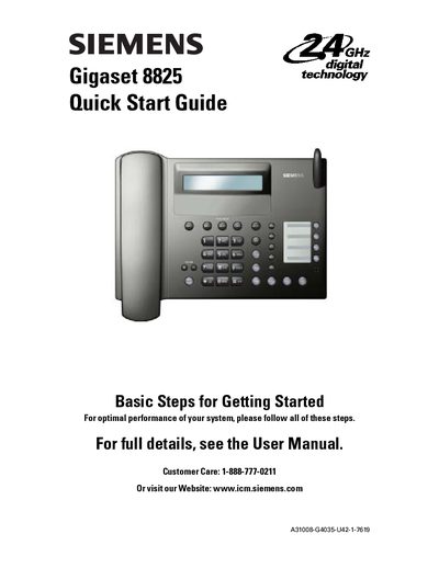Siemens Gigaset 8825 Cordless Phone Quick Start Guide - cover page