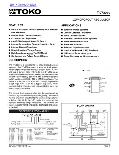 TOKO TK732xx Low Dropout Regulator Datasheet