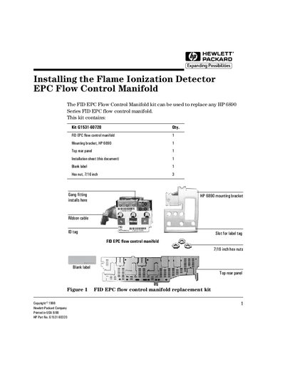 HP 6890 Series FID EPC Flow Control Manifold Installation Guide - cover page
