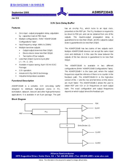 Alliance Semiconductor ASM5P2304B Datasheet - cover page