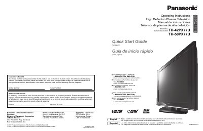 Panasonic TH-42PX77U/TH-50PX77U Plasma TV Operating Instructions