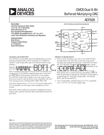 Analog Devices AD7628 Datasheet - cover page