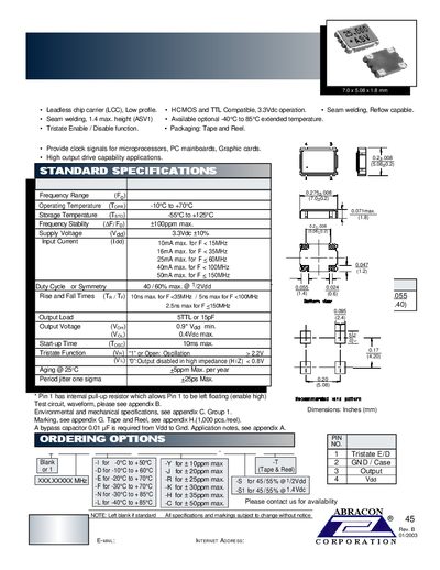 ABRACON ASV1 Crystal Clock Oscillator Datasheet - cover page