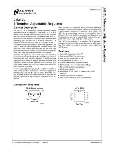 National Semiconductor LM317L 3-Terminal Adjustable Regulator Datasheet - cover page