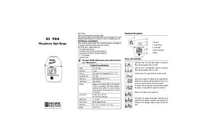 Hanna Instruments HI 706 Phosphorus High Range Meter Instruction Manual - cover page