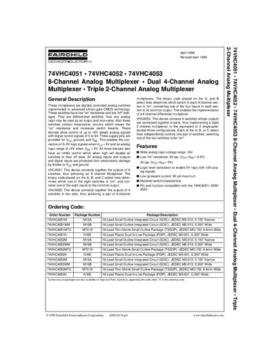 FAIRCHILD 74VHC4051 74VHC4052 74VHC4053 8-Channel Analog Multiplexer Dual 4-Channel Analog Multiplexer Triple 2-Channel Analog Multiplexer Manual - cover page