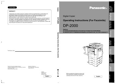 Panasonic DP-2000 Digital Copier Operating Instructions - cover page
